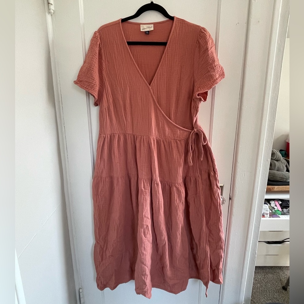 Pink Universal Thread Tiered Linen Wrap Dress